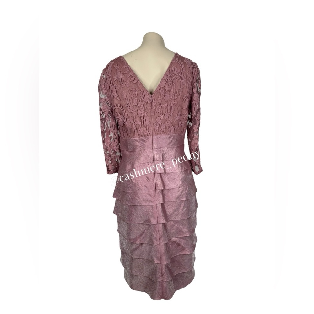 Adrianna Papell Ash Rose V-Neck Lace Bodice Tiered Sheath Mini Dress Size 6 - Picture 6 of 15